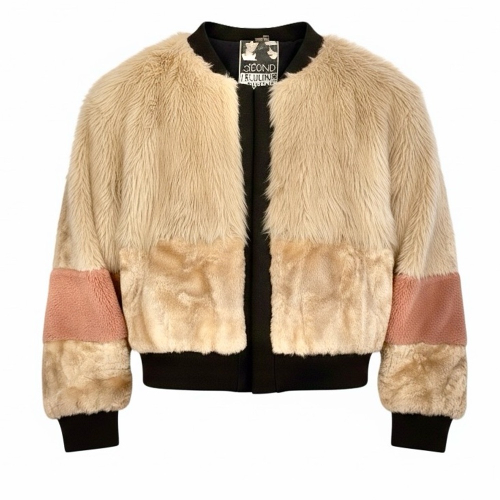 Young Fabulous & Broke Faux Fur Tan and Black Bomber Jacket